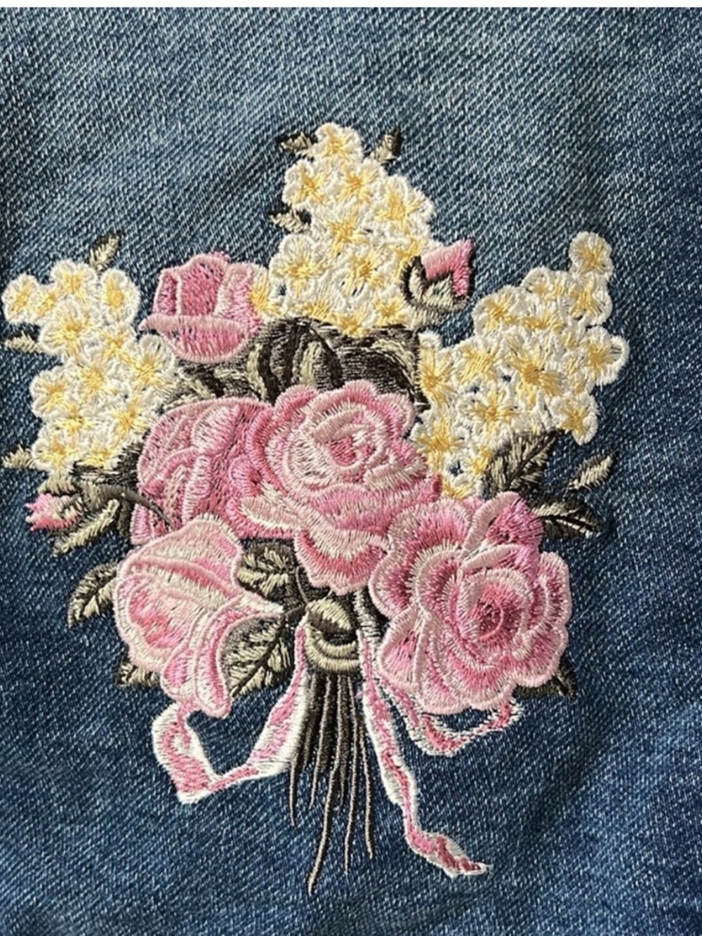 Monnalisa Blue Denim Jacket with Pink Fur Collar Sz 6 floral embroidery - Picture 4 of 7